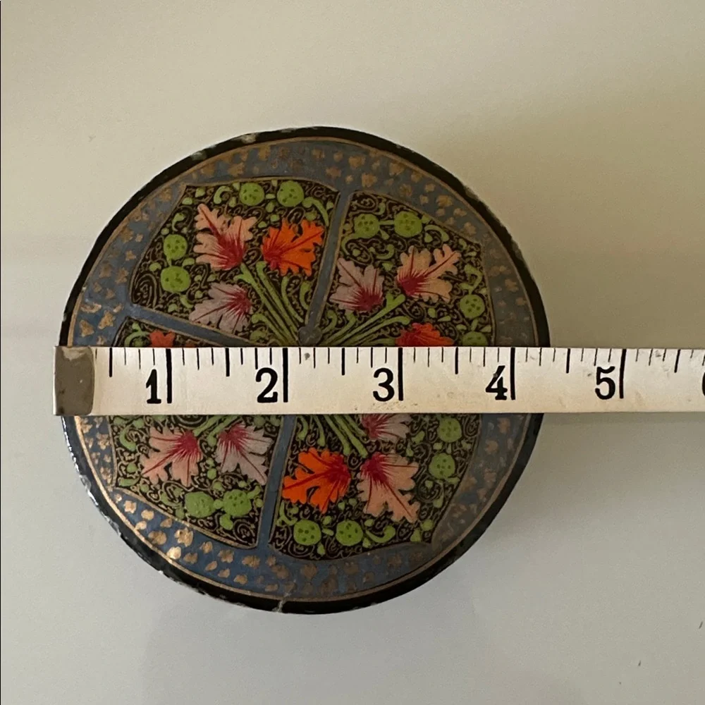Vintage Floral Botanical Hand Painted Papier-Mache Coaster Set In A Matching Box